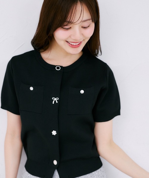 tocco closet（トッコ　クローゼット）の「【ZOZO限定】ビジューアソートボタン半袖カーディガン（カーディガン/ボレロ・レディース・オフホワイト/ブラック/ピンクベージュ/クリアブルー・M）」の15枚目の写真