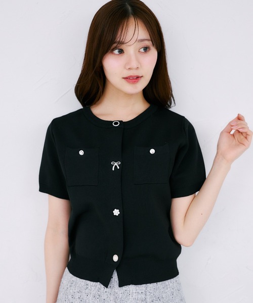 tocco closet（トッコ　クローゼット）の「【ZOZO限定】ビジューアソートボタン半袖カーディガン（カーディガン/ボレロ・レディース・オフホワイト/ブラック/ピンクベージュ/クリアブルー・M）」の14枚目の写真