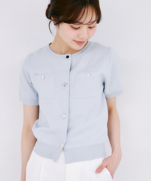 tocco closet（トッコ　クローゼット）の「【ZOZO限定】ビジューアソートボタン半袖カーディガン（カーディガン/ボレロ・レディース・オフホワイト/ブラック/ピンクベージュ/クリアブルー・M）」の22枚目の写真