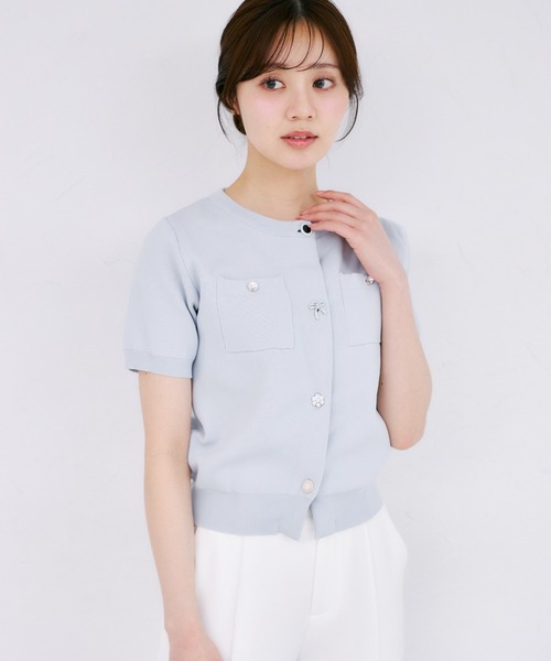 tocco closet（トッコ　クローゼット）の「【ZOZO限定】ビジューアソートボタン半袖カーディガン（カーディガン/ボレロ・レディース・オフホワイト/ブラック/ピンクベージュ/クリアブルー・M）」の21枚目の写真