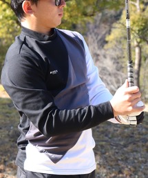 (RM)【LUXE/R GOLF】ストレッチ スムース 切り替え 配色 モックネック 長袖 Tシャツ