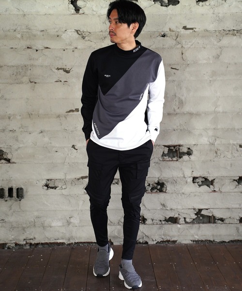LUXE/R GOLF(ラグジュ ゴルフ)の「(RM)【LUXE/R GOLF】ストレッチ スムース 切り替え 配色 モックネック 長袖 Tシャツ(Tシャツ/カットソー・メンズ・ブラック系/ホワイト系・L/XL/M)」の4枚目の写真