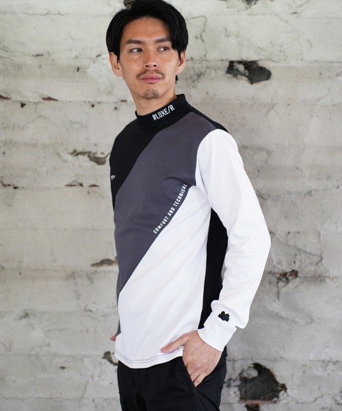 LUXE/R GOLF(ラグジュ ゴルフ)の「(RM)【LUXE/R GOLF】ストレッチ スムース 切り替え 配色 モックネック 長袖 Tシャツ(Tシャツ/カットソー・メンズ・ブラック系/ホワイト系・L/XL/M)」の9枚目の写真