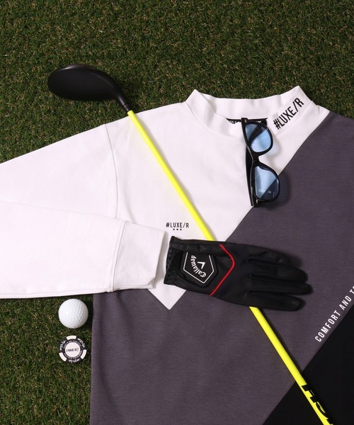 LUXE/R GOLF(ラグジュ ゴルフ)の「(RM)【LUXE/R GOLF】ストレッチ スムース 切り替え 配色 モックネック 長袖 Tシャツ(Tシャツ/カットソー・メンズ・ブラック系/ホワイト系・L/XL/M)」の12枚目の写真