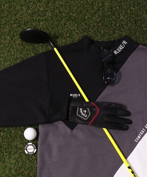 LUXE/R GOLF(ラグジュ ゴルフ)の「(RM)【LUXE/R GOLF】ストレッチ スムース 切り替え 配色 モックネック 長袖 Tシャツ(Tシャツ/カットソー・メンズ・ブラック系/ホワイト系・L/XL/M)」の13枚目の写真