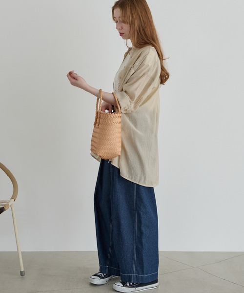 Crisp（クリスプ）の「ハーフスリーブシアーオーバーシャツ（シャツ/ブラウス・レディース・ベージュ/ピンクベージュ・FREE）」の12枚目の写真