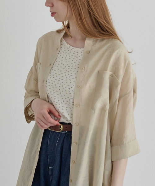 Crisp（クリスプ）の「ハーフスリーブシアーオーバーシャツ（シャツ/ブラウス・レディース・ベージュ/ピンクベージュ・FREE）」の6枚目の写真