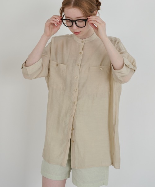 Crisp（クリスプ）の「ハーフスリーブシアーオーバーシャツ（シャツ/ブラウス・レディース・ベージュ/ピンクベージュ・FREE）」の20枚目の写真
