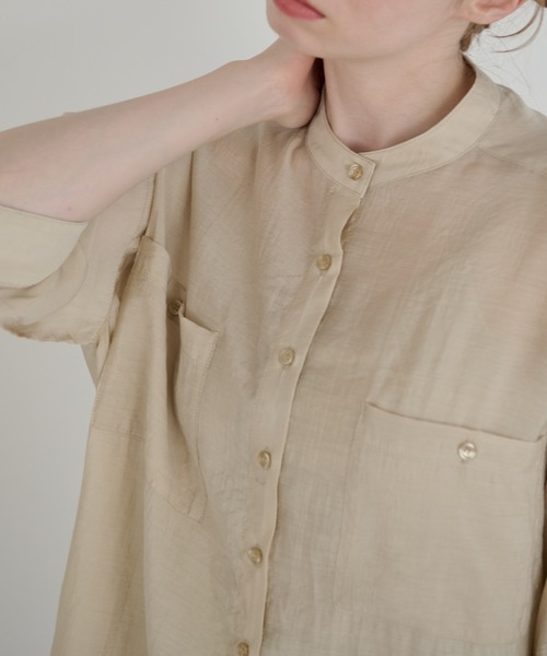 Crisp（クリスプ）の「ハーフスリーブシアーオーバーシャツ（シャツ/ブラウス・レディース・ベージュ/ピンクベージュ・FREE）」の22枚目の写真