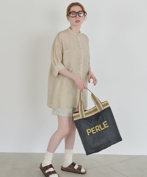 Crisp（クリスプ）の「ハーフスリーブシアーオーバーシャツ（シャツ/ブラウス・レディース・ベージュ/ピンクベージュ・FREE）」の18枚目の写真