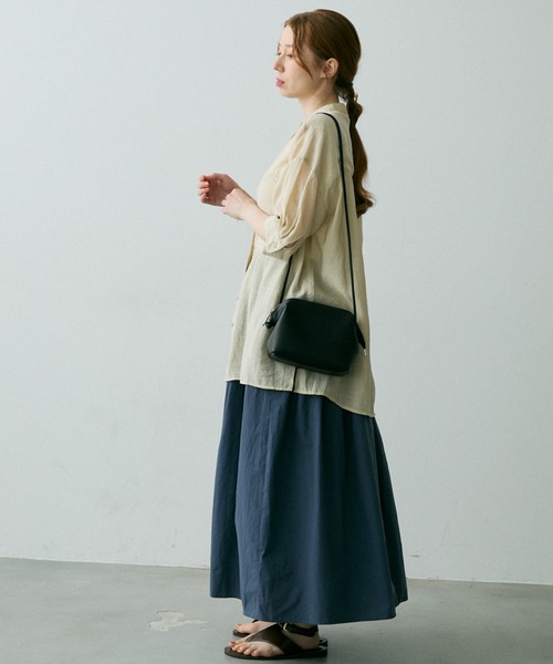 Crisp（クリスプ）の「ハーフスリーブシアーオーバーシャツ（シャツ/ブラウス・レディース・ベージュ/ピンクベージュ・FREE）」の4枚目の写真