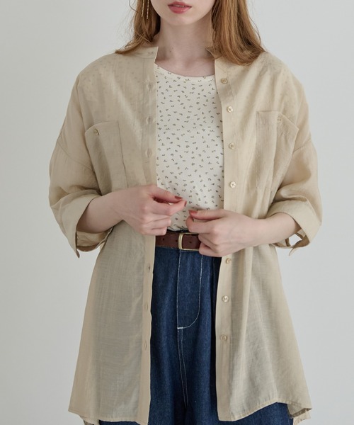 Crisp（クリスプ）の「ハーフスリーブシアーオーバーシャツ（シャツ/ブラウス・レディース・ベージュ/ピンクベージュ・FREE）」の9枚目の写真