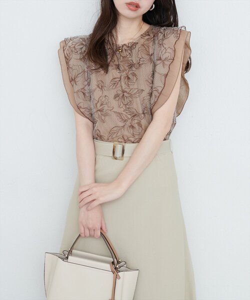 natural couture(ナチュラルクチュール)の「刺繍レースラッフルスリーブブラウス(シャツ/ブラウス・レディース・サックスブルー/アイボリー/ブラウン・FREE)」の14枚目の写真