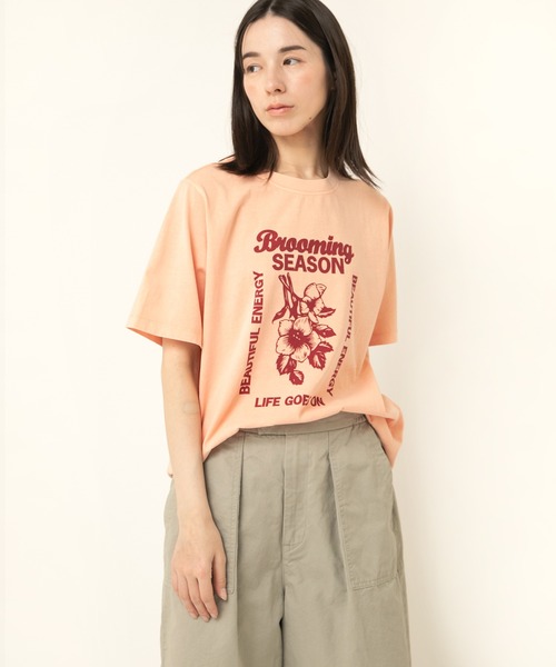 tシャツ M2498 フラワープリントピグメントＴ レディース M2498 フラワープリントピグメントT（Tシャツ/カットソー