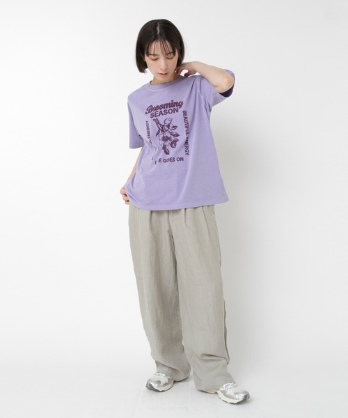 M2498 フラワープリントピグメントT（Tシャツ/カットソー