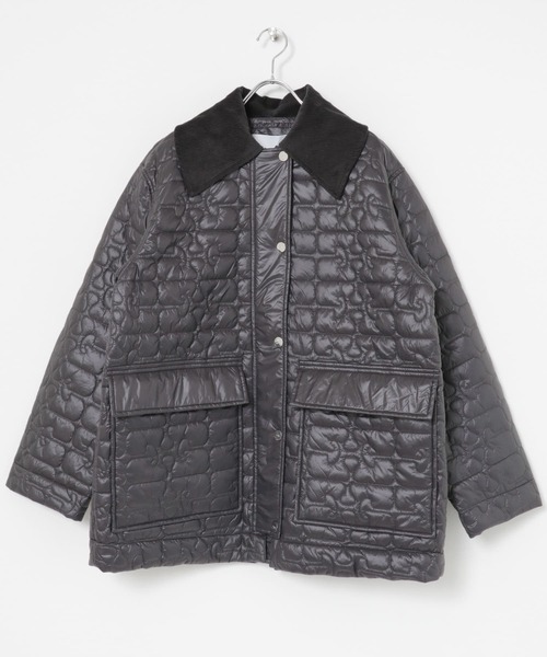 Black Sand Black Shiny Quilt Midi Jacket | GANNI US