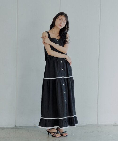 [CHICO]フロントボタン配色ロングワンピース 定価:12980円 セール】【SALON by Chico】フロントボタン配色ロングワンピース