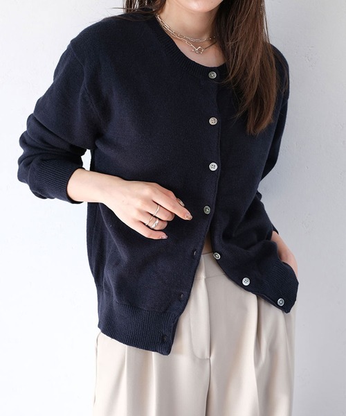 セール】クルーネックカーディガン/crewneck cardigan グレー