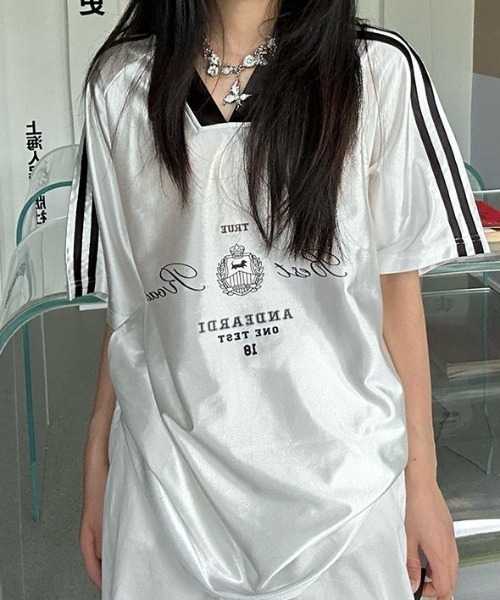 FreeZone(フリーゾーン)の「光沢サテンロゴスポーティTシャツ(Tシャツ/カットソー・メンズ・ブラック/ホワイト・F)」の21枚目の写真