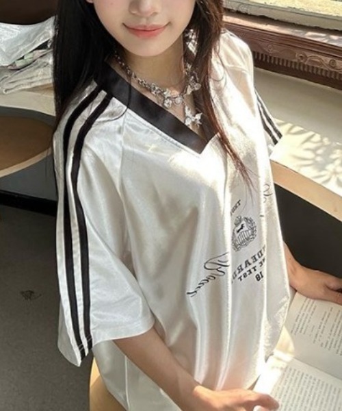 FreeZone(フリーゾーン)の「光沢サテンロゴスポーティTシャツ(Tシャツ/カットソー・メンズ・ブラック/ホワイト・F)」の20枚目の写真