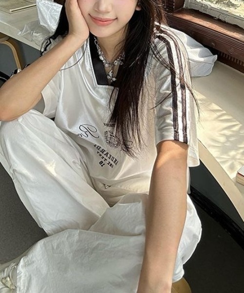 FreeZone(フリーゾーン)の「光沢サテンロゴスポーティTシャツ(Tシャツ/カットソー・メンズ・ブラック/ホワイト・F)」の19枚目の写真