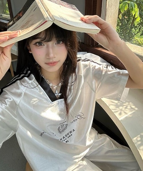 FreeZone(フリーゾーン)の「光沢サテンロゴスポーティTシャツ(Tシャツ/カットソー・メンズ・ブラック/ホワイト・F)」の18枚目の写真