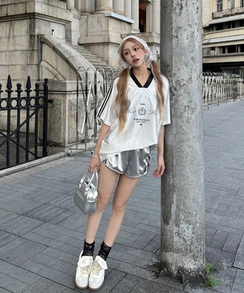 FreeZone(フリーゾーン)の「光沢サテンロゴスポーティTシャツ(Tシャツ/カットソー・メンズ・ブラック/ホワイト・F)」の14枚目の写真
