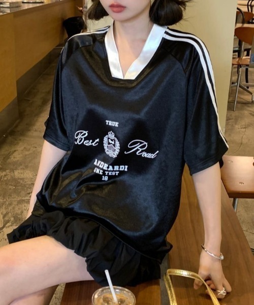 FreeZone(フリーゾーン)の「光沢サテンロゴスポーティTシャツ(Tシャツ/カットソー・メンズ・ブラック/ホワイト・F)」の12枚目の写真