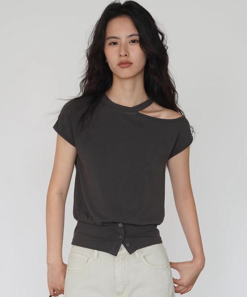 セール】アシメカットアウトデザイントップス EM25s095