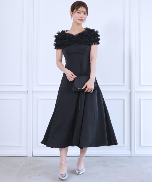 アンドクチュール　ケープレイヤードドレス アンドクチュール AND COUTURE ケープレイヤードドレス （ブルー