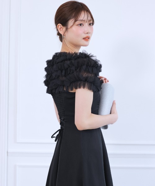 新品【アンドクチュール】ラメフラワーチュールレイヤードドレス　ケープ付き　結婚式 AND COUTURE ドレス ラメフラワーチュールレイヤードドレス