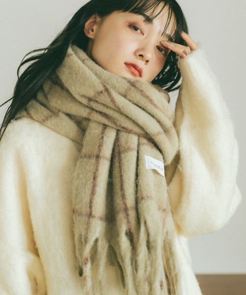 バイカラーチェックボリュームマフラー（マフラー）｜VANNIE U