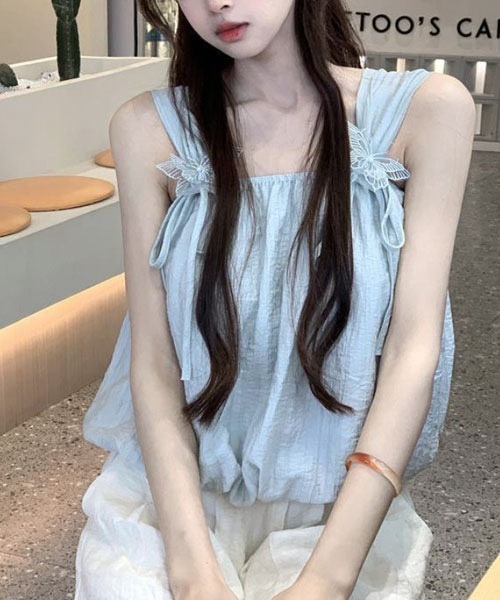Mayree（メイリー）の「【Mayree】蝶々 リボン ノースリーブ バルーン トップス（キャミソール・レディース・ホワイト/ブルー/ピンク・FREE）」の3枚目の写真