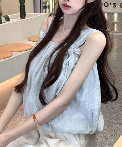 Mayree（メイリー）の「【Mayree】蝶々 リボン ノースリーブ バルーン トップス（キャミソール・レディース・ホワイト/ブルー/ピンク・FREE）」の4枚目の写真