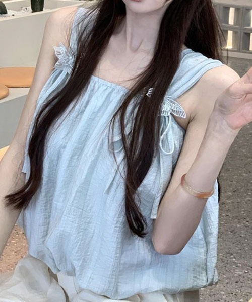 Mayree（メイリー）の「【Mayree】蝶々 リボン ノースリーブ バルーン トップス（キャミソール・レディース・ホワイト/ブルー/ピンク・FREE）」の5枚目の写真