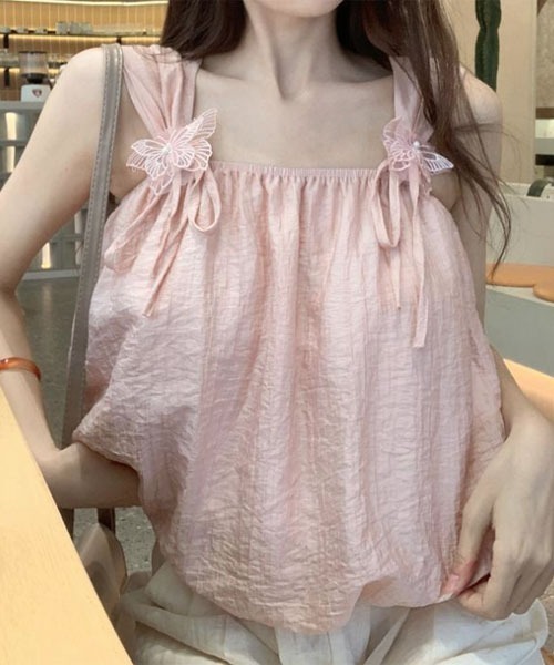Mayree（メイリー）の「【Mayree】蝶々 リボン ノースリーブ バルーン トップス（キャミソール・レディース・ホワイト/ブルー/ピンク・FREE）」の6枚目の写真