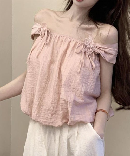 Mayree（メイリー）の「【Mayree】蝶々 リボン ノースリーブ バルーン トップス（キャミソール・レディース・ホワイト/ブルー/ピンク・FREE）」の7枚目の写真