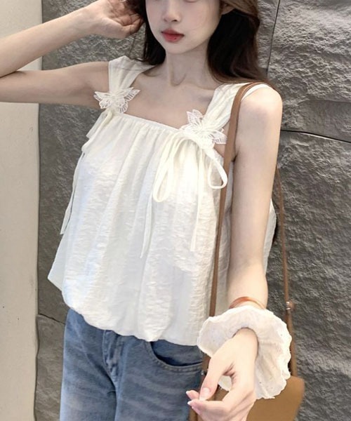 Mayree（メイリー）の「【Mayree】蝶々 リボン ノースリーブ バルーン トップス（キャミソール・レディース・ホワイト/ブルー/ピンク・FREE）」の8枚目の写真
