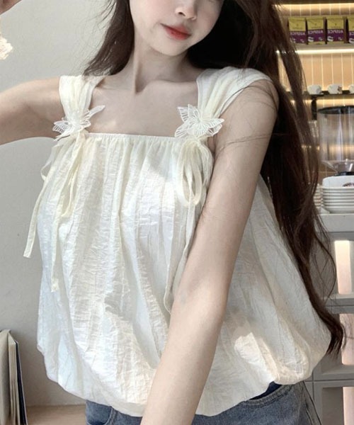 Mayree（メイリー）の「【Mayree】蝶々 リボン ノースリーブ バルーン トップス（キャミソール・レディース・ホワイト/ブルー/ピンク・FREE）」の9枚目の写真