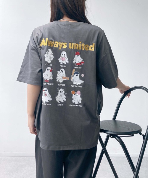 AS KNOW AS plus(アズノゥアズプラス)の「●ワンポイントロゴ刺繍 キャラクターアソートデザイン ビッグサイズ半袖Tシャツ(サメ・モンスター・おばけ)(Tシャツ/カットソー・レディース・チャコールグレー/オフホワイト/オートミール・FREE)」の16枚目の写真
