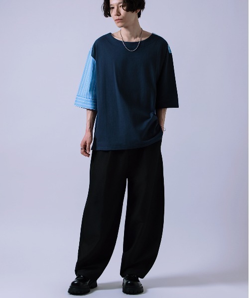 Crownor(クラウノアー)の「無地&ストライプ ダブルフェイス Tシャツ(Tシャツ/カットソー・メンズ・ブルー/ブラック・SMALL/MEDIUM/LARGE)」の14枚目の写真