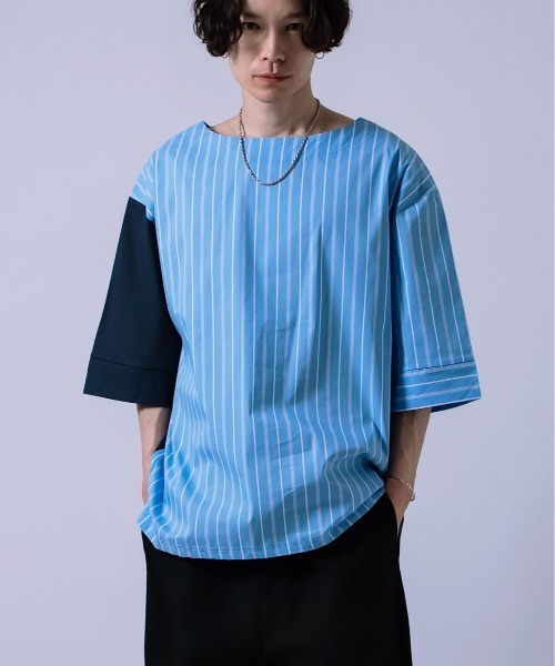 Crownor(クラウノアー)の「無地&ストライプ ダブルフェイス Tシャツ(Tシャツ/カットソー・メンズ・ブルー/ブラック・SMALL/MEDIUM/LARGE)」の12枚目の写真