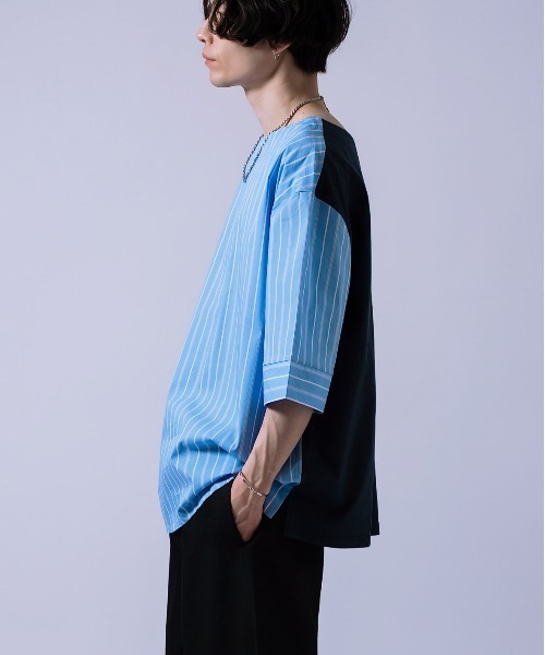 Crownor(クラウノアー)の「無地&ストライプ ダブルフェイス Tシャツ(Tシャツ/カットソー・メンズ・ブルー/ブラック・SMALL/MEDIUM/LARGE)」の11枚目の写真