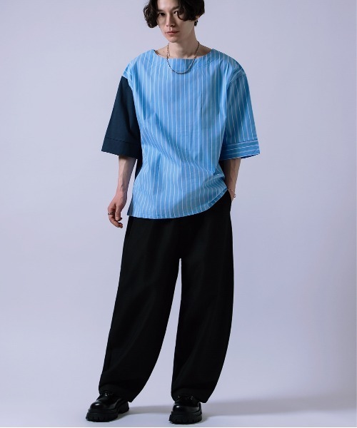 Crownor(クラウノアー)の「無地&ストライプ ダブルフェイス Tシャツ(Tシャツ/カットソー・メンズ・ブルー/ブラック・SMALL/MEDIUM/LARGE)」の9枚目の写真