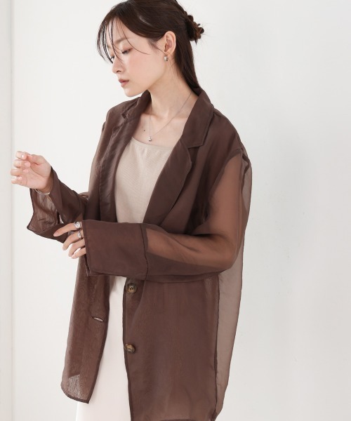 Bab（バブ）の「オーガンジーシアーテーラージャケット（テーラードジャケット・レディース・ブラック/グレイッシュベージュ/ブラウン・M）」の3枚目の写真