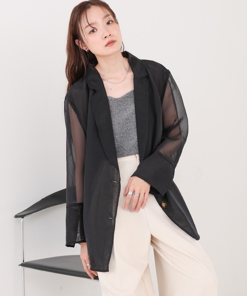 Bab（バブ）の「オーガンジーシアーテーラージャケット（テーラードジャケット・レディース・ブラック/グレイッシュベージュ/ブラウン・M）」の2枚目の写真