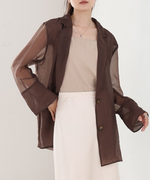 Bab（バブ）の「オーガンジーシアーテーラージャケット（テーラードジャケット・レディース・ブラック/グレイッシュベージュ/ブラウン・M）」の4枚目の写真