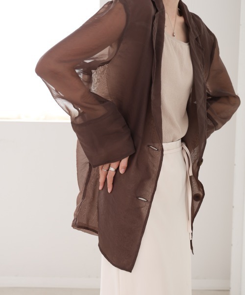 Bab（バブ）の「オーガンジーシアーテーラージャケット（テーラードジャケット・レディース・ブラック/グレイッシュベージュ/ブラウン・M）」の6枚目の写真