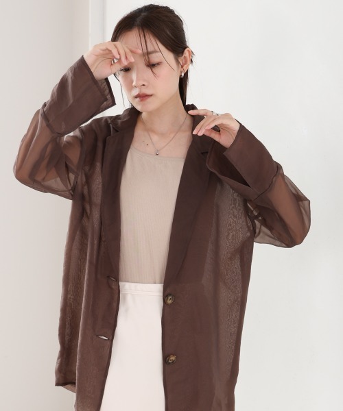 Bab（バブ）の「オーガンジーシアーテーラージャケット（テーラードジャケット・レディース・ブラック/グレイッシュベージュ/ブラウン・M）」の7枚目の写真