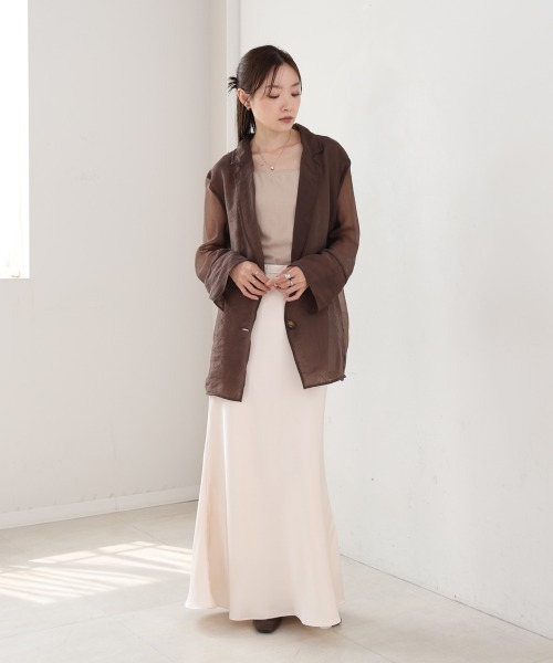 Bab（バブ）の「オーガンジーシアーテーラージャケット（テーラードジャケット・レディース・ブラック/グレイッシュベージュ/ブラウン・M）」の8枚目の写真